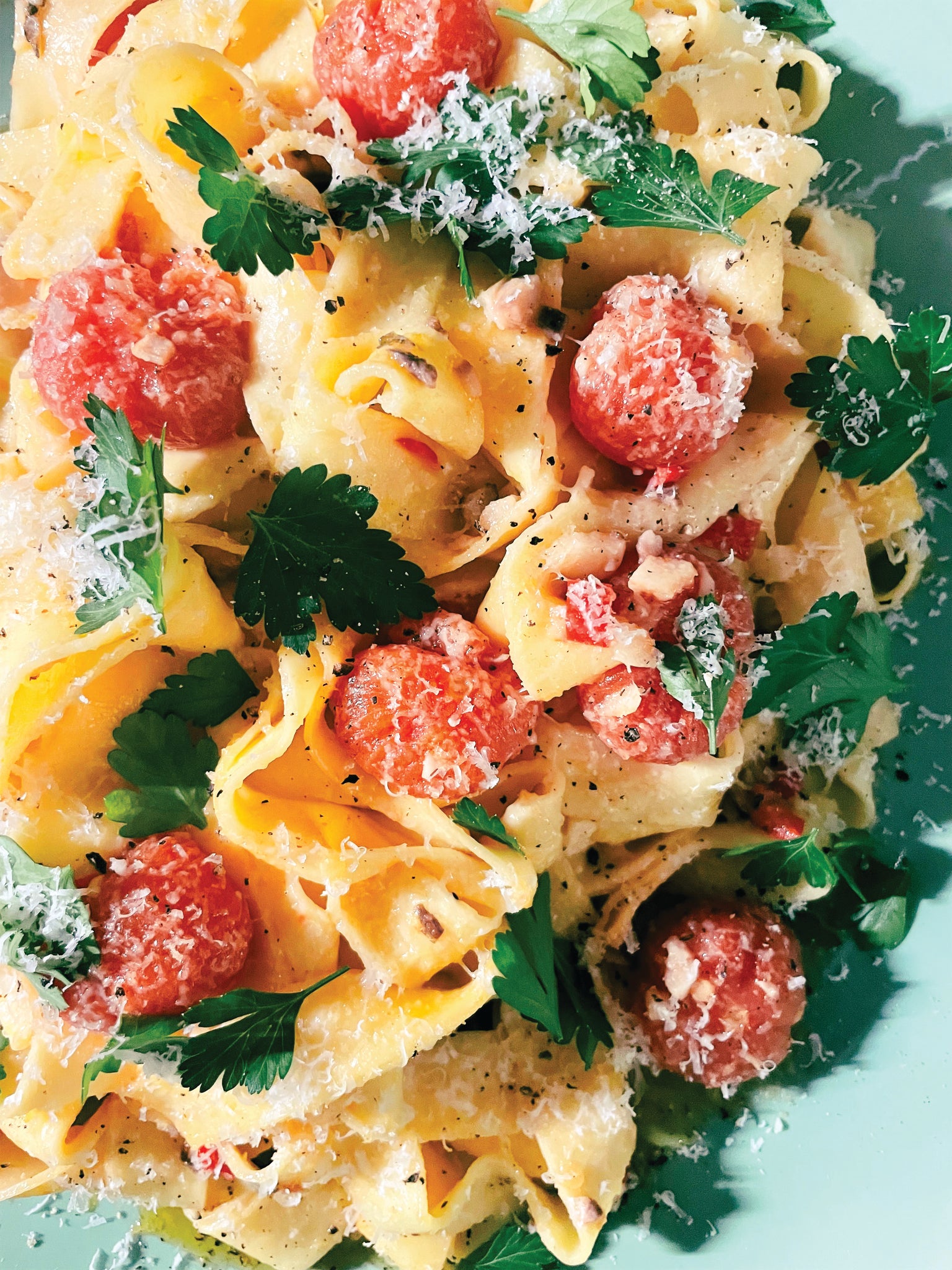 Anchovy & cherry tomato pappardelle